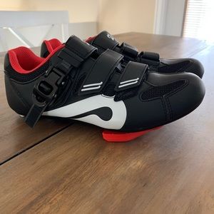 PELOTON • Hook Loop Black Red Cycling Shoes Sz 38 / Sz 7
